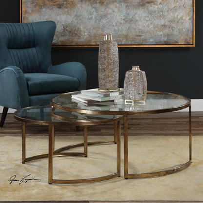 Rhea Nested Coffee Tables (Set of 2) by Uttermost. Made from metal, glass in a modern style.