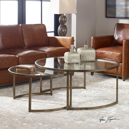 Rhea Nested Coffee Tables (Set of 2) by Uttermost. Made from metal, glass in a modern style.