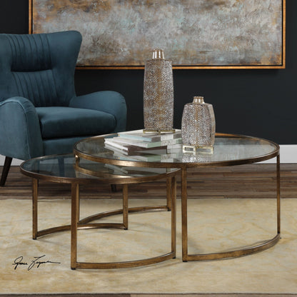 Rhea Nested Coffee Tables (Set of 2) by Uttermost. Made from metal, glass in a modern style.