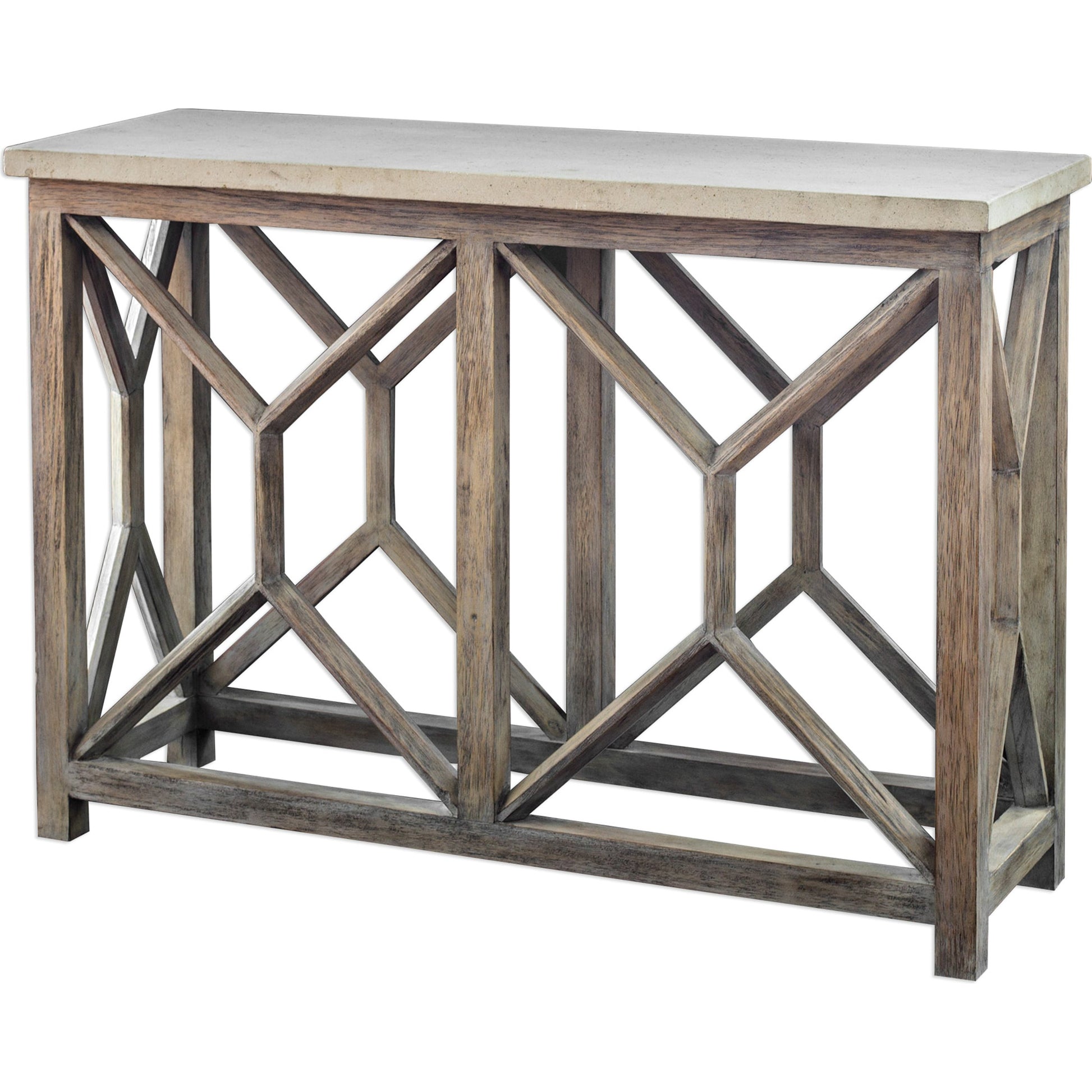 Catali Ivory Stone Console Table by Uttermost. Made from javawood with stone in a cottage & farmhouse style.