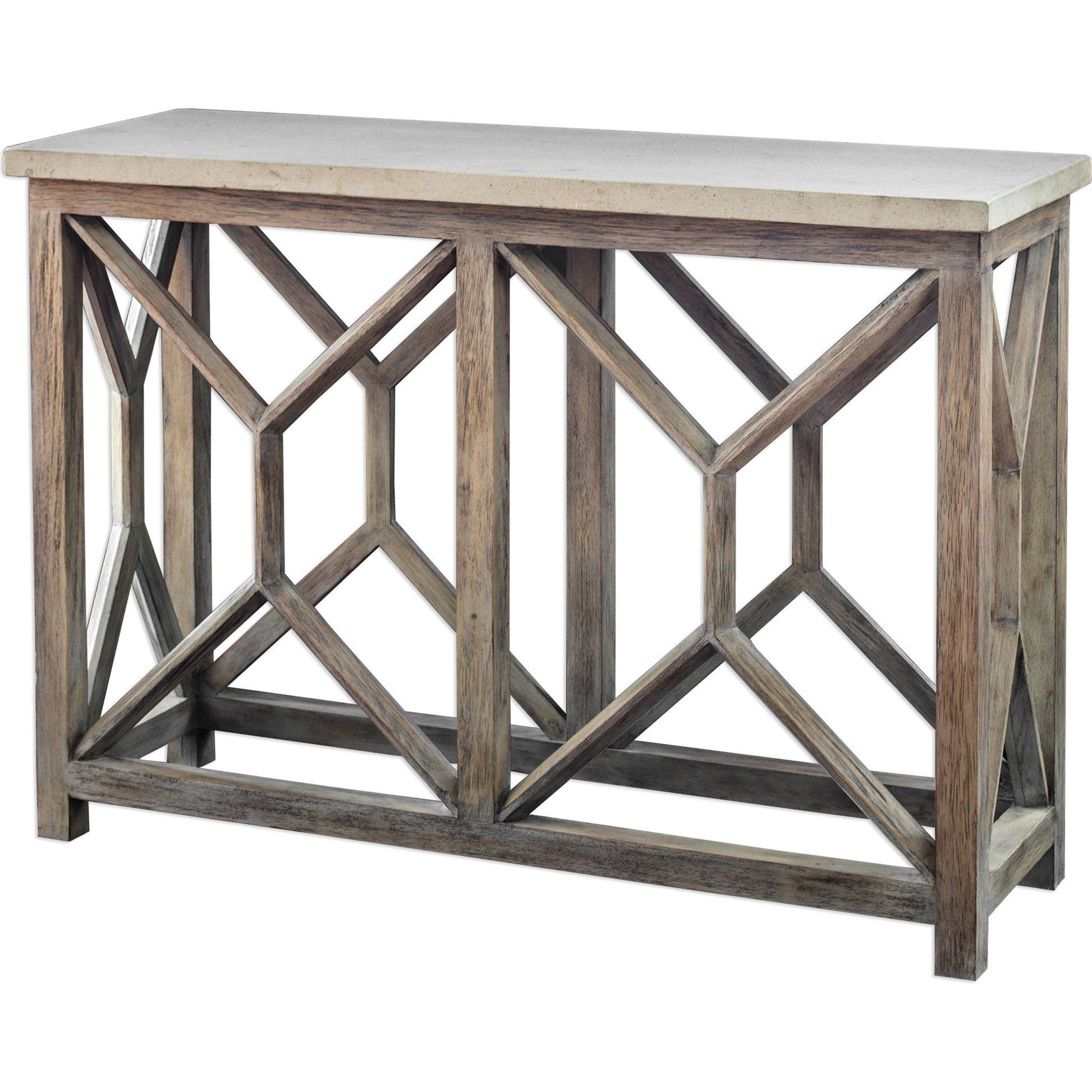 Catali Ivory Stone Console Table by Uttermost. Made from javawood with stone in a cottage & farmhouse style.