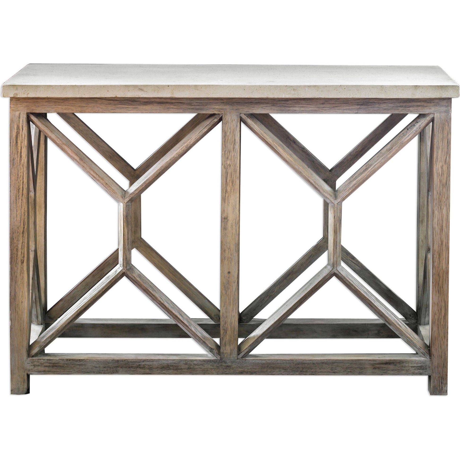 Catali Ivory Stone Console Table by Uttermost. Made from javawood with stone in a cottage & farmhouse style.