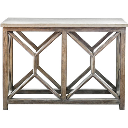 Catali Ivory Stone Console Table by Uttermost. Made from javawood with stone in a cottage & farmhouse style.