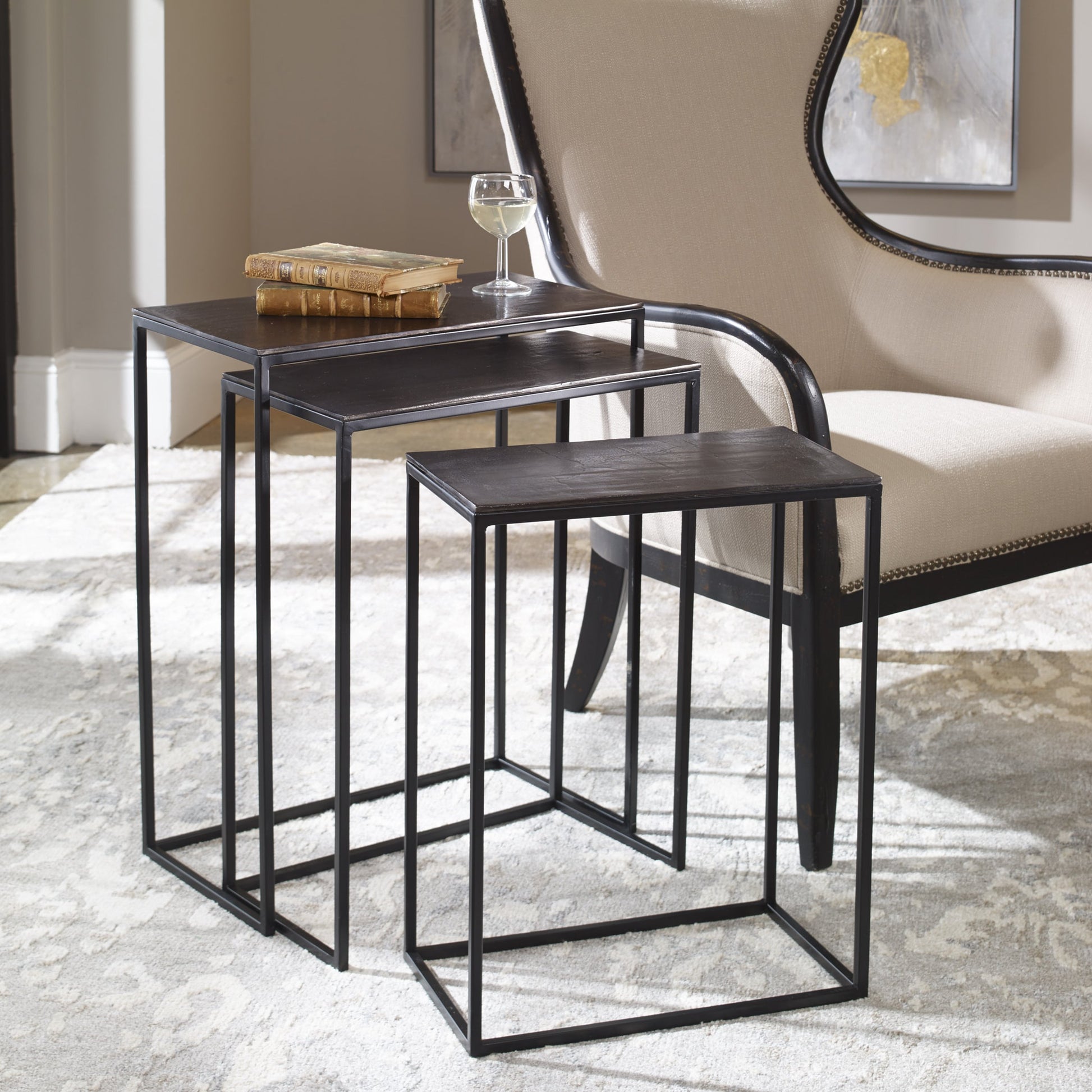 Coreene Iron Nesting Tables (Set of 3) by Uttermost in iron. Made from iron, aluminum in a modern style.