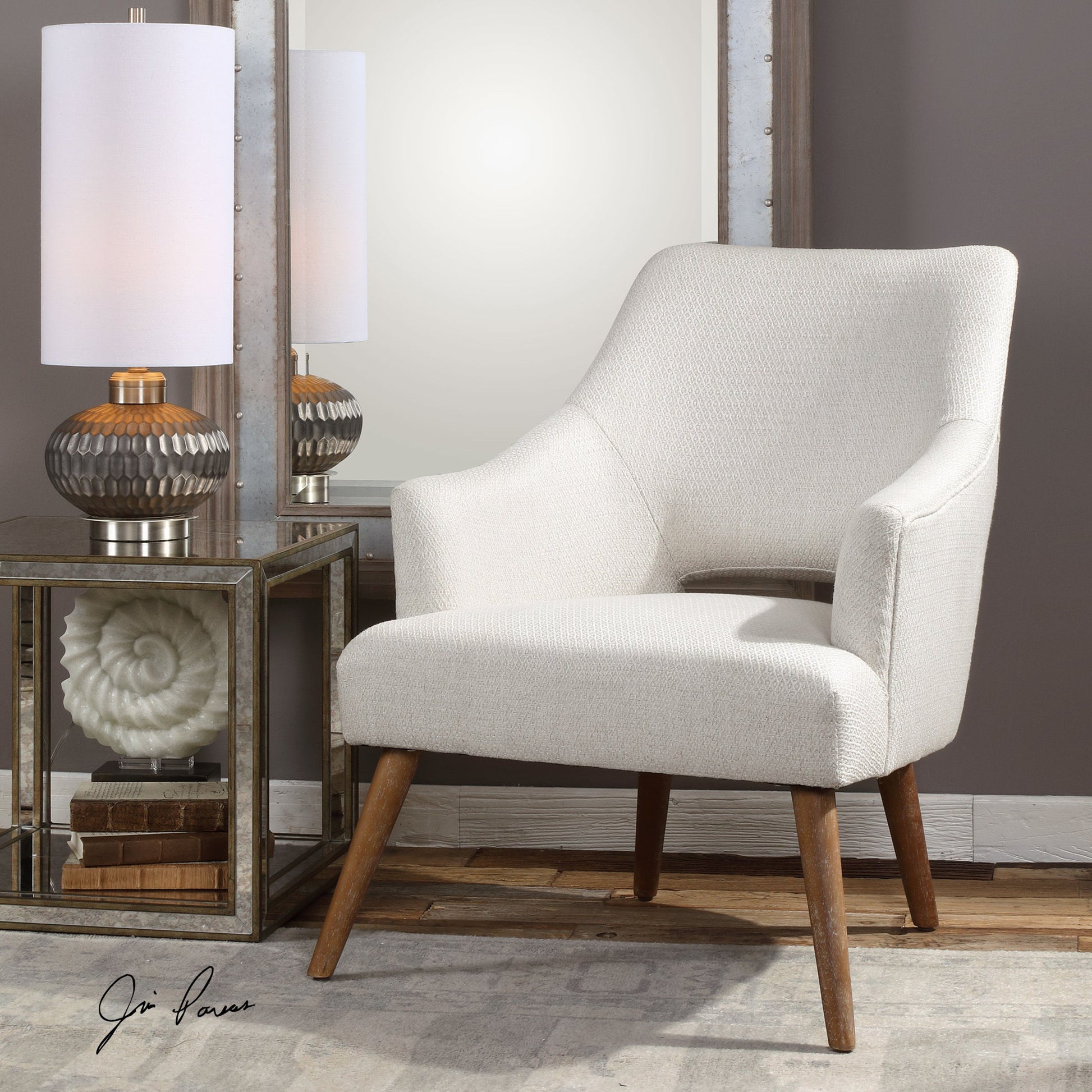 Dree Retro Accent Chair by Uttermost. Made from plywood, rubber wood, foam, fabric in a modern style.