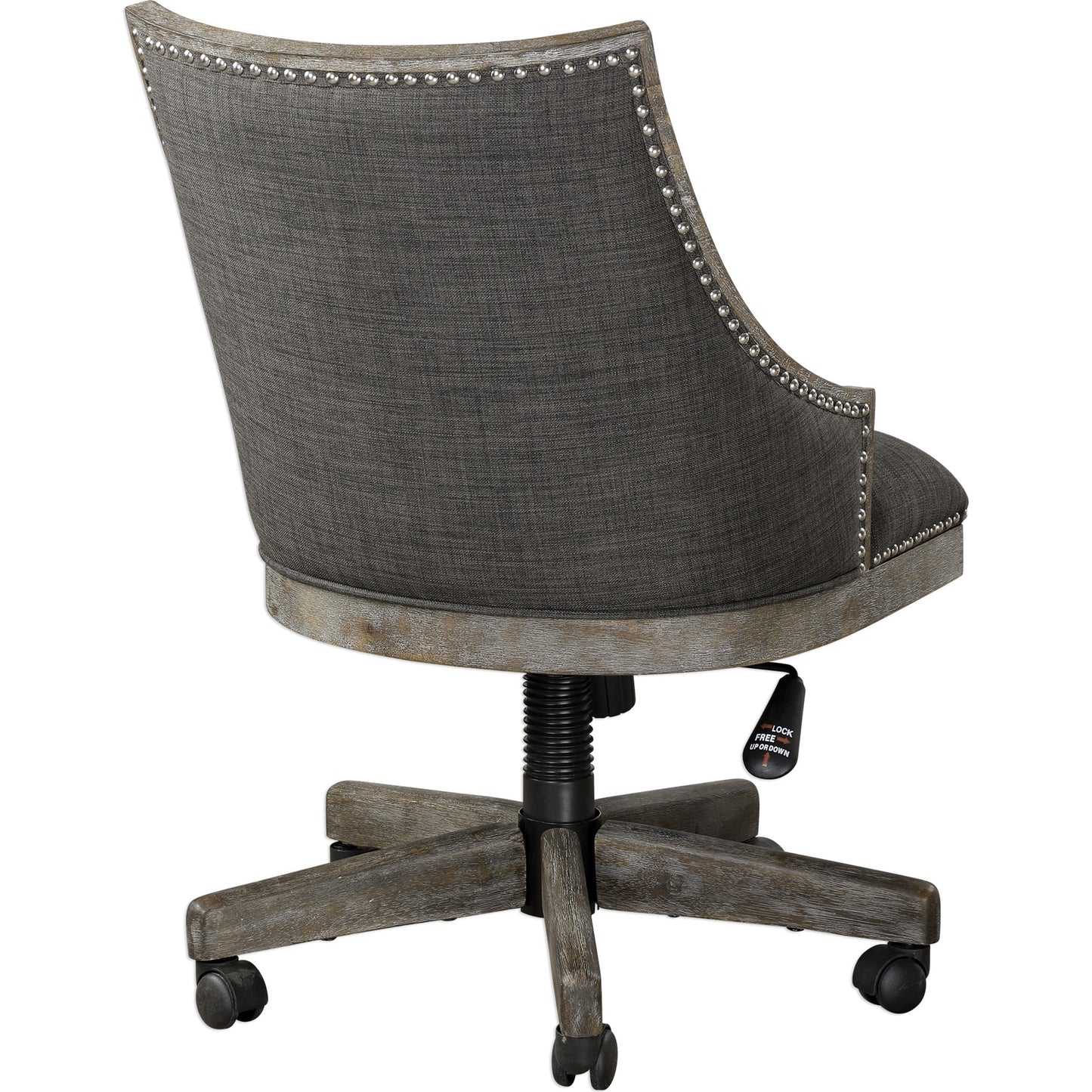 004 S-252915 | Additional Silo | Aidrian Charcoal Desk Chair by Uttermost in charcoal. Made from metal, bent wood, plywood, fabric, foam in a cottage & farmhouse style.