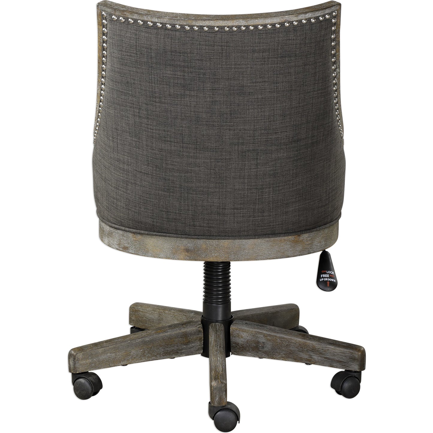 005 S-252915 | Additional Silo | Aidrian Charcoal Desk Chair by Uttermost in charcoal. Made from metal, bent wood, plywood, fabric, foam in a cottage & farmhouse style.
