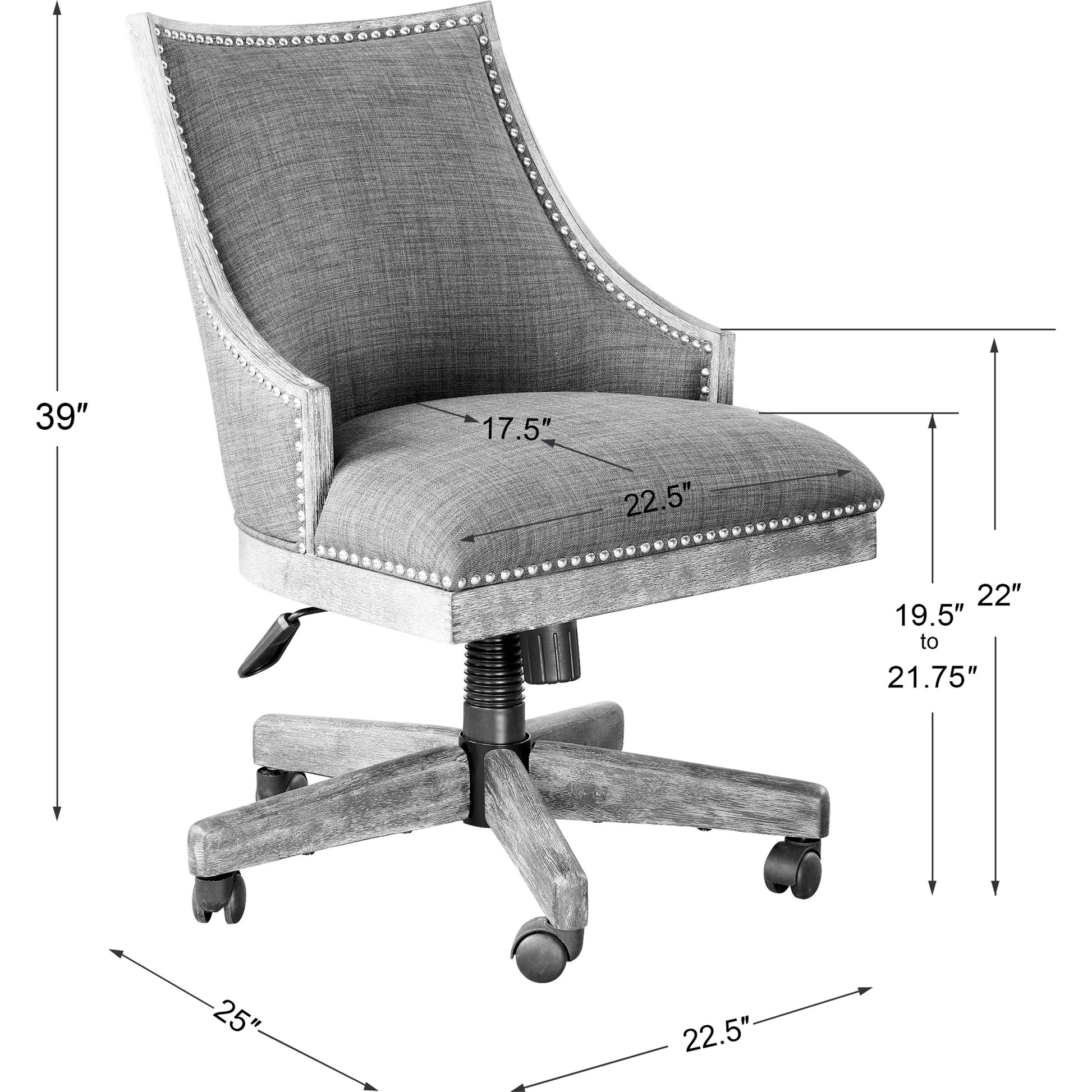 Aidrian Charcoal Desk Chair by Uttermost in charcoal. Made from metal, bent wood, plywood, fabric, foam in a cottage & farmhouse style.