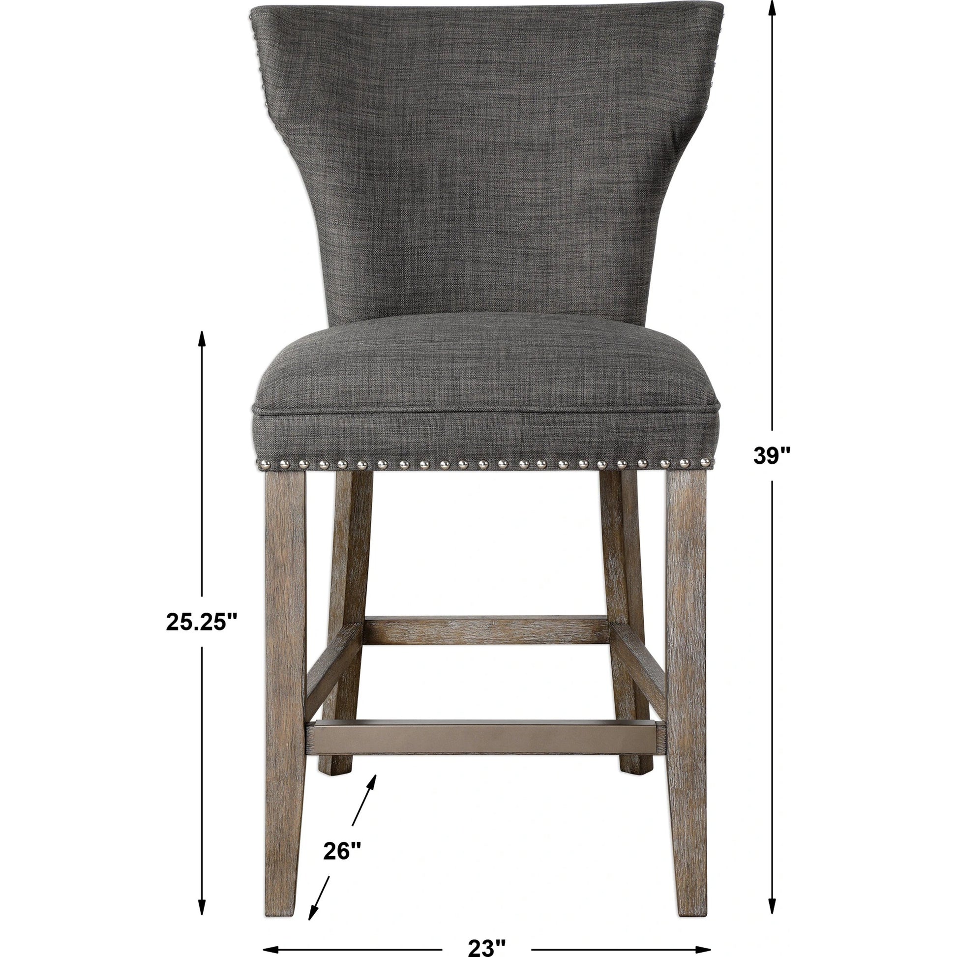 Arnaud Charcoal Counter Stool by Uttermost in charcoal. Made from solid wood, plywood, fabric, foam in a cottage & farmhouse style.