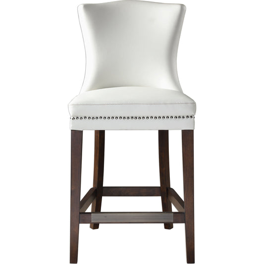 Dariela Counter Stool by Uttermost in white. Made from birch wood, fabric, foam, plywood in a modern style.