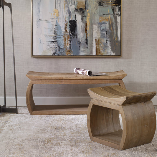 Connor Elm Accent Stool by Uttermost. Made from reclaim elm wood in a cottage & farmhouse style.