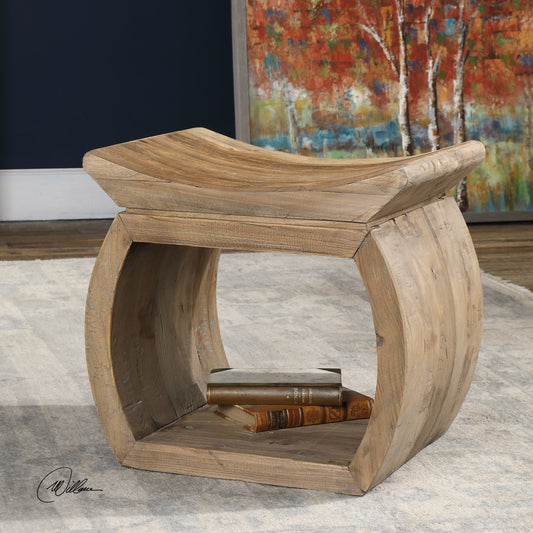 Connor Elm Accent Stool by Uttermost. Made from reclaim elm wood in a cottage & farmhouse style.