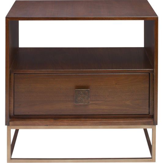 Bexley Side Table by Uttermost in walnut. Made from walnut veneer, wood, metal, plywood in a modern style.