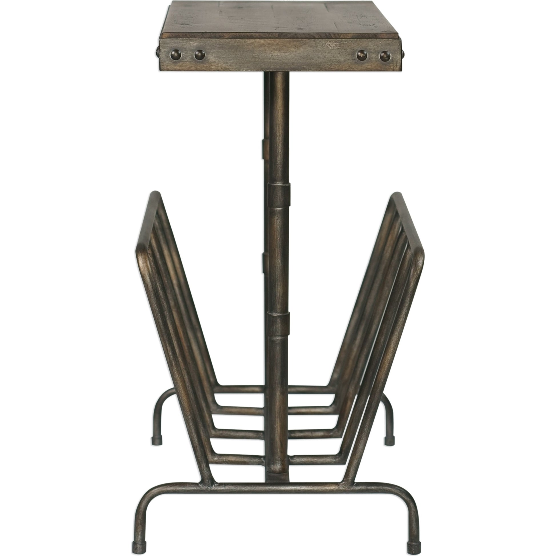 Sonora Industrial Magazine Side Table by Uttermost. Made from iron, acacia in a rustic style.