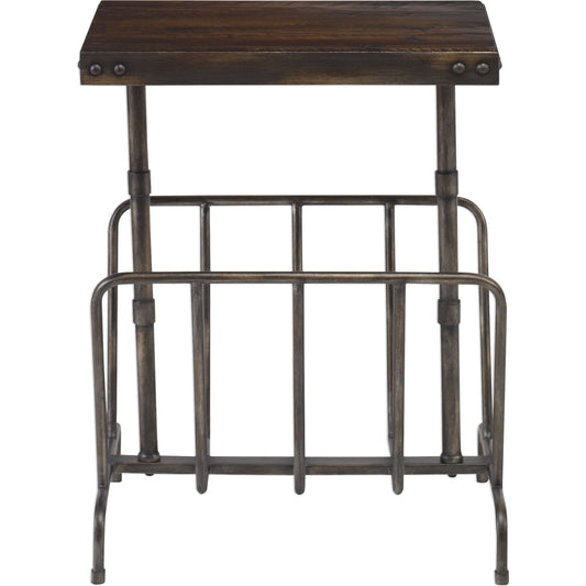 Sonora Industrial Magazine Side Table by Uttermost. Made from iron, acacia in a rustic style.
