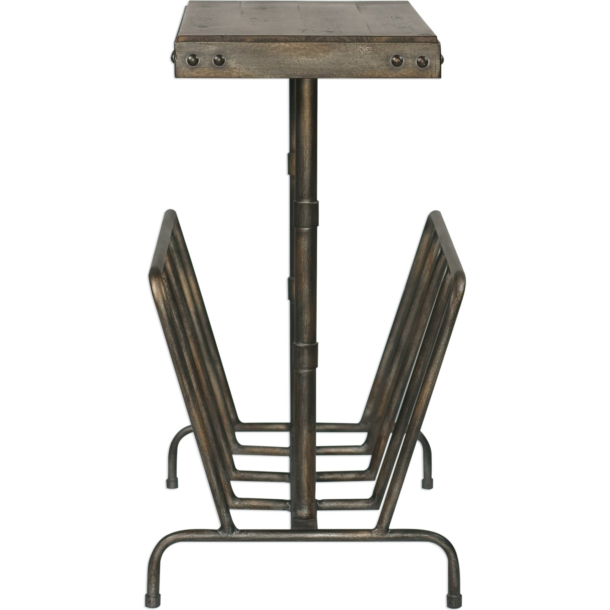 Sonora Industrial Magazine Side Table by Uttermost. Made from iron, acacia in a rustic style.
