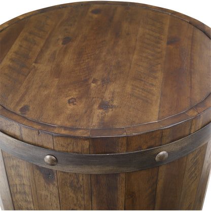 Ceylon Wine Barrel Accent Table by Uttermost. Made from acacia, metal in a rustic style.