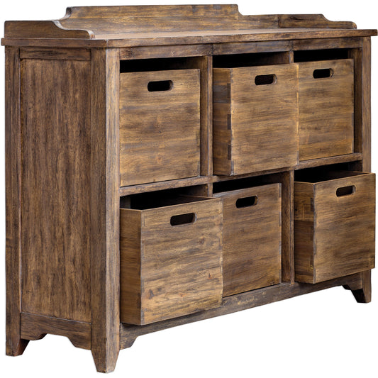 Ardusin Driftwood Hobby Cupboard by Uttermost. Made from mdf, plywood carb p2 with javawood, albazia on drawer in a cottage & farmhouse style.