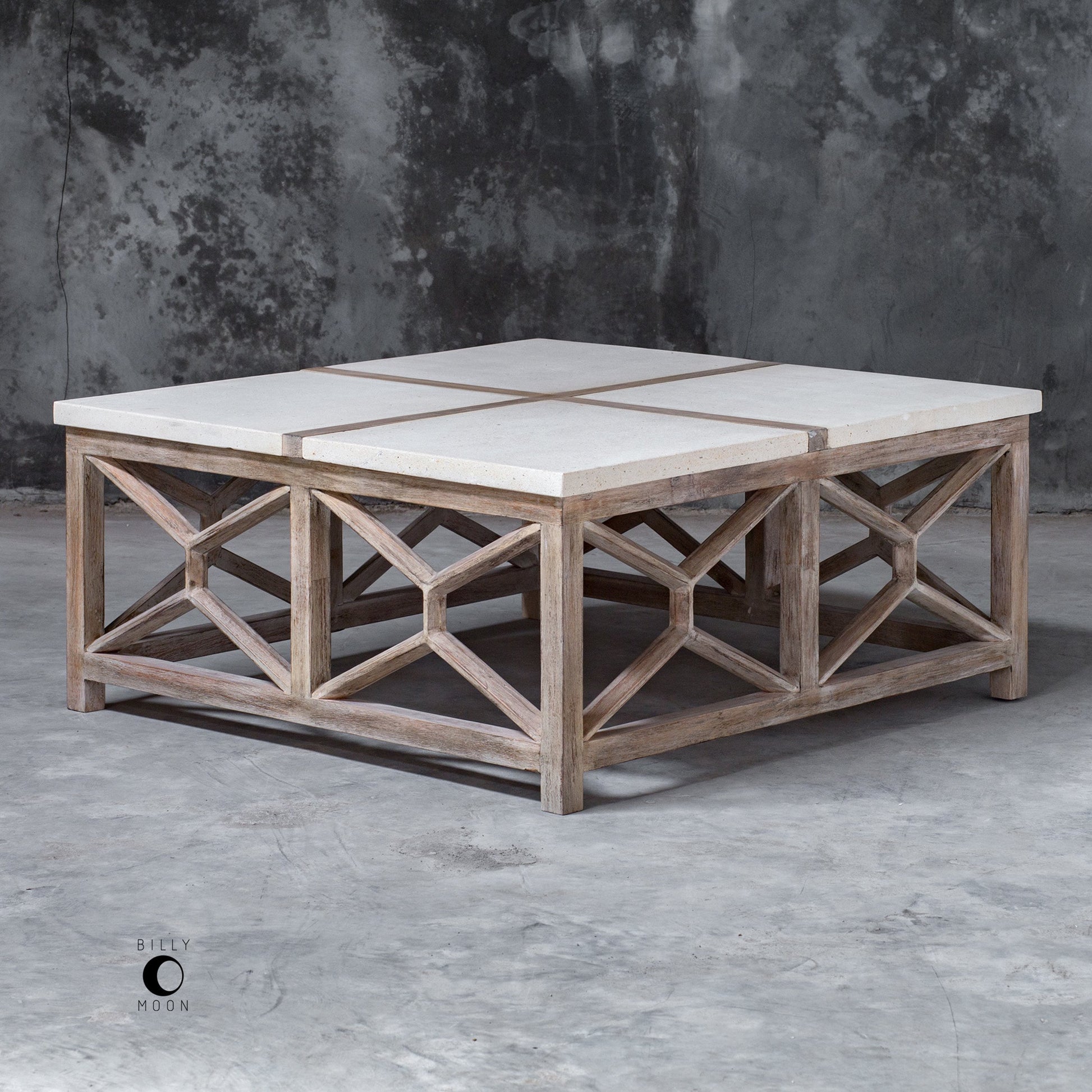 Catali Stone Coffee Table by Uttermost. Made from javawood with plywood carb phase 2, limestone in a transitional style.