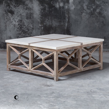 Catali Stone Coffee Table by Uttermost. Made from javawood with plywood carb phase 2, limestone in a transitional style.