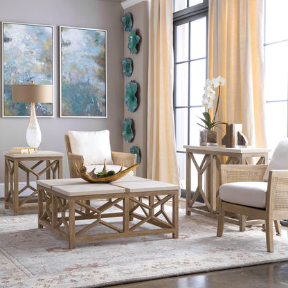 Catali Stone Coffee Table by Uttermost. Made from javawood with plywood carb phase 2, limestone in a transitional style.