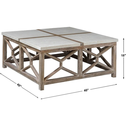 Catali Stone Coffee Table by Uttermost. Made from javawood with plywood carb phase 2, limestone in a transitional style.