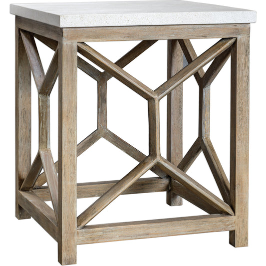 001 S-329042 | Additional Silo | Catali Stone End Table by Uttermost. Made from javawood with plywood carb phase 2, limestone in a transitional style.