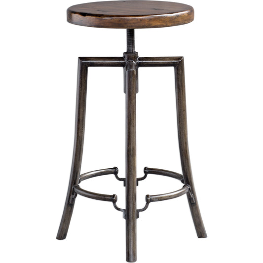 Westlyn Industrial Bar Stool by Uttermost. Made from iron metal with suar wood in a modern style.