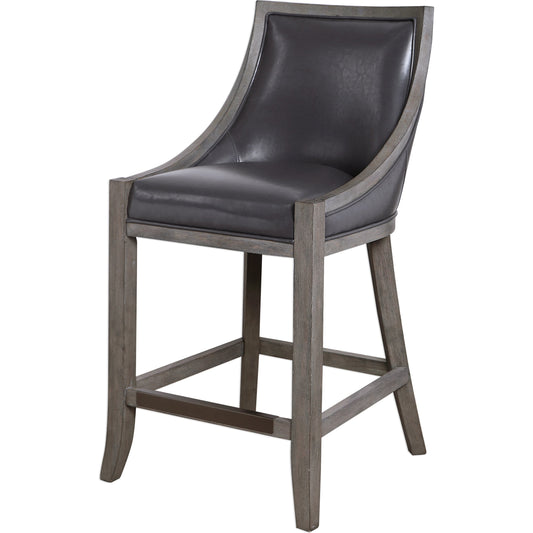 Elowen Counter Stool by Uttermost. Made from solid wood, plywood, pu leather, foam, metal in a transitional style.