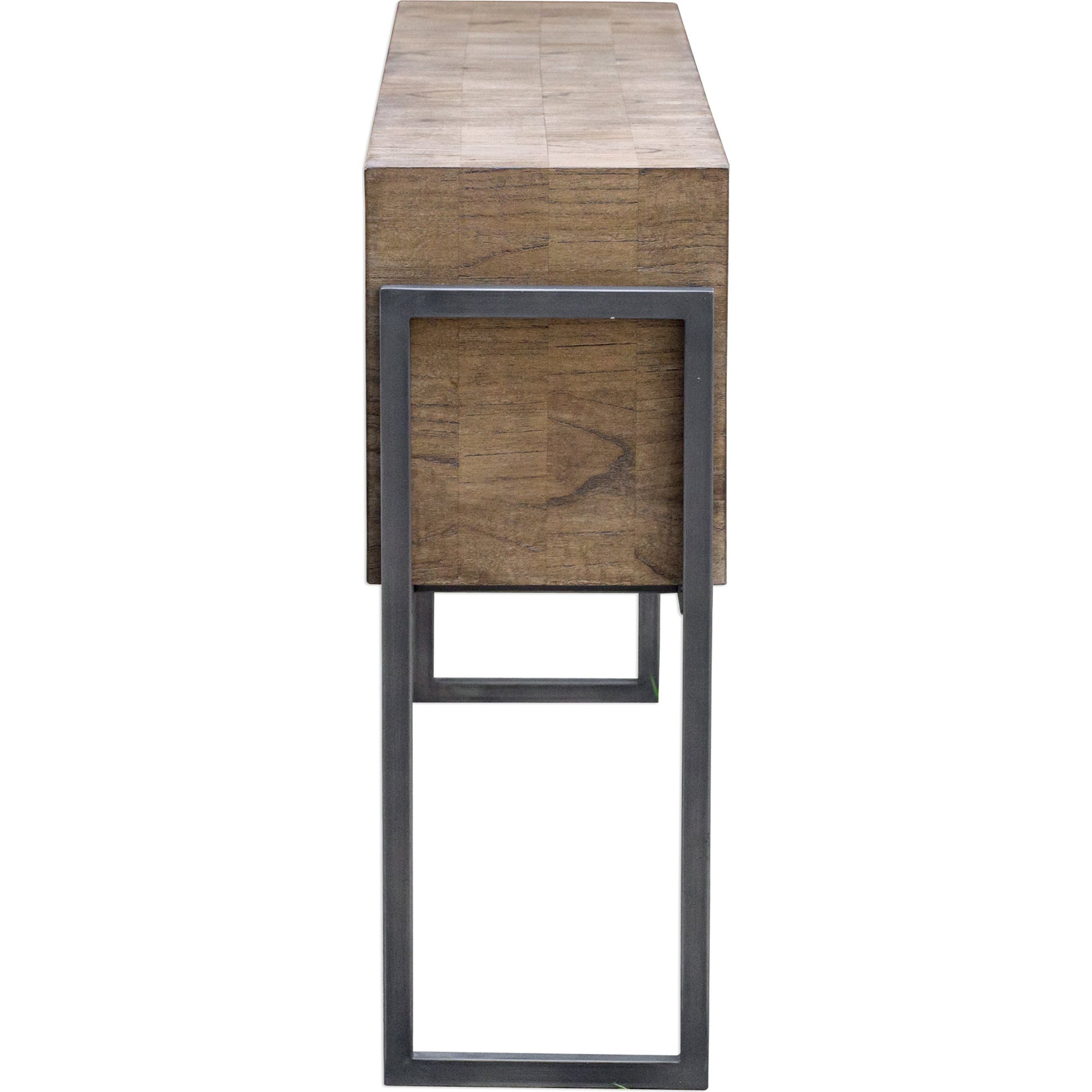 Nevis Contemporary Sofa Table by Uttermost. Made from mdf carb phase 2 with mahogany wood, iron metal in a modern style.