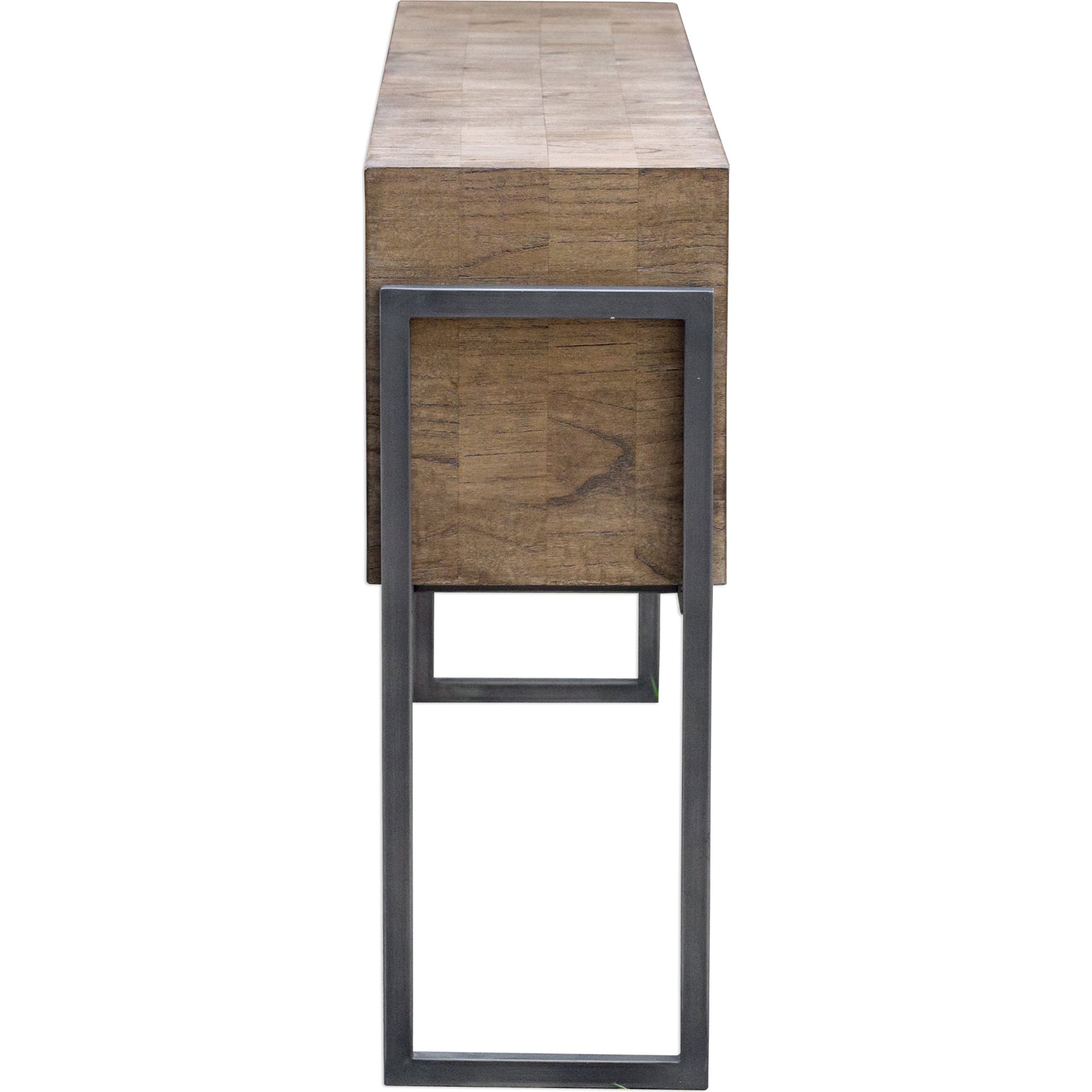 Nevis Contemporary Sofa Table by Uttermost. Made from mdf carb phase 2 with mahogany wood, iron metal in a modern style.