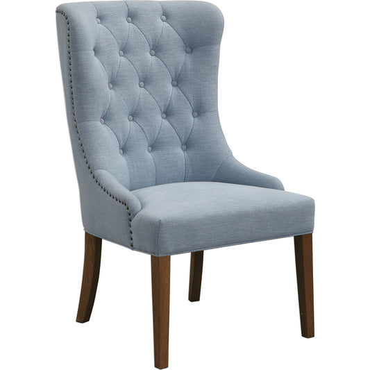 Rioni Tufted Wing Chair by Uttermost. Made from fabric, oak wood, plywood, foam in a traditional style.