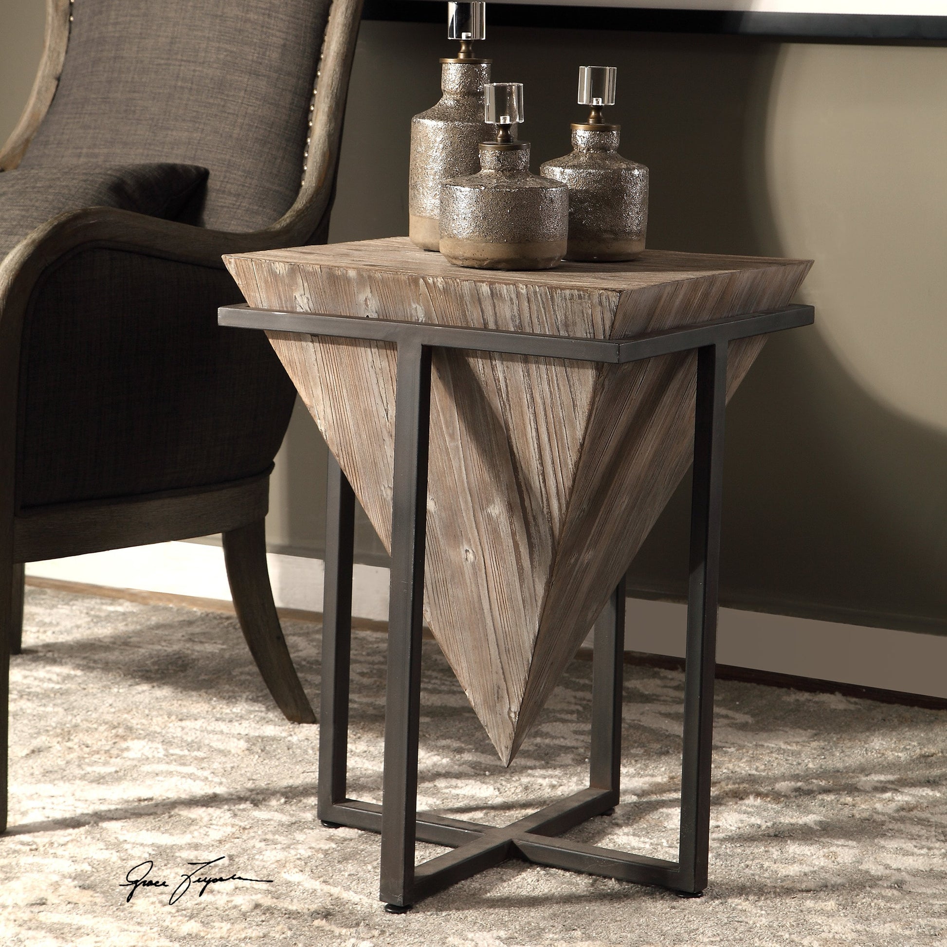 Bertrand Wood Accent Table by Uttermost. Made from iron, fir, mdf in a modern style.