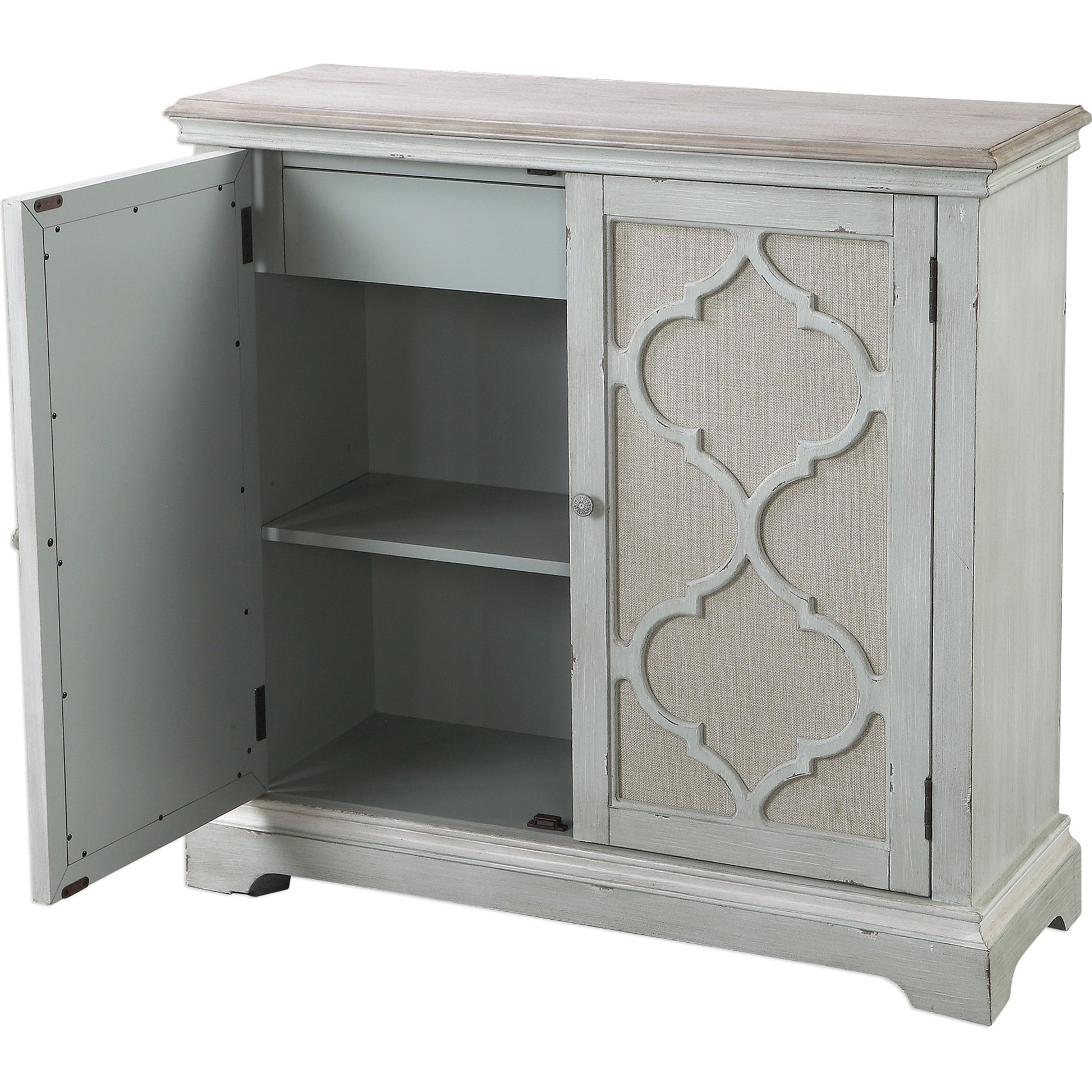 Sophie Cabinet by Uttermost. Made from alm veneer, mdf, linen in a cottage & farmhouse style.