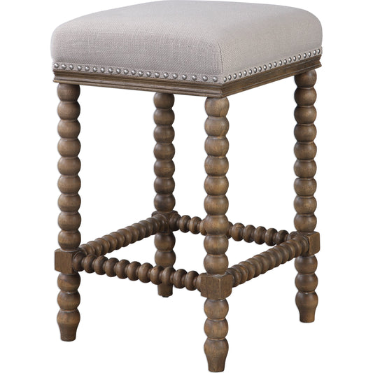 Pryce Wooden Counter Stool by Uttermost. Made from rubber wood, plywood, fabric, foam in a cottage & farmhouse style.