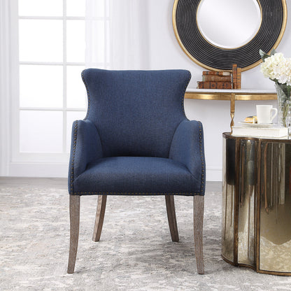Yareena Chair by Uttermost in blue. Made from oak, plywood, foam, fabric in a transitional style.