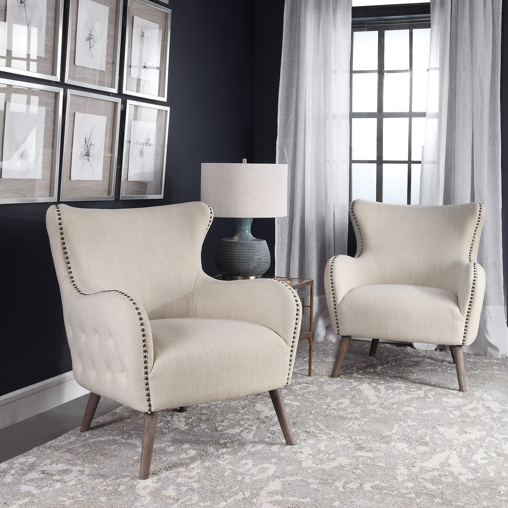 Donya Accent Chair by Uttermost. Made from fabric, foam, oak, plywood in a transitional style.
