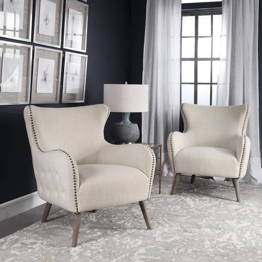 Donya Accent Chair by Uttermost. Made from fabric, foam, oak, plywood in a transitional style.