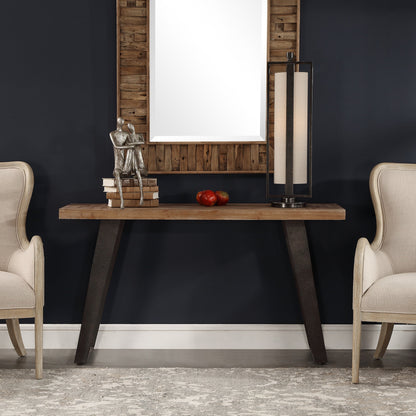 Freddy Weathered Console Table by Uttermost. Made from mdf 35%, fir 25%, metal 40% in a transitional style.