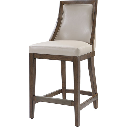 Purcell Leather Counter Stool by Uttermost. Made from rubber wood, plywood, foam, fabric in a transitional style.