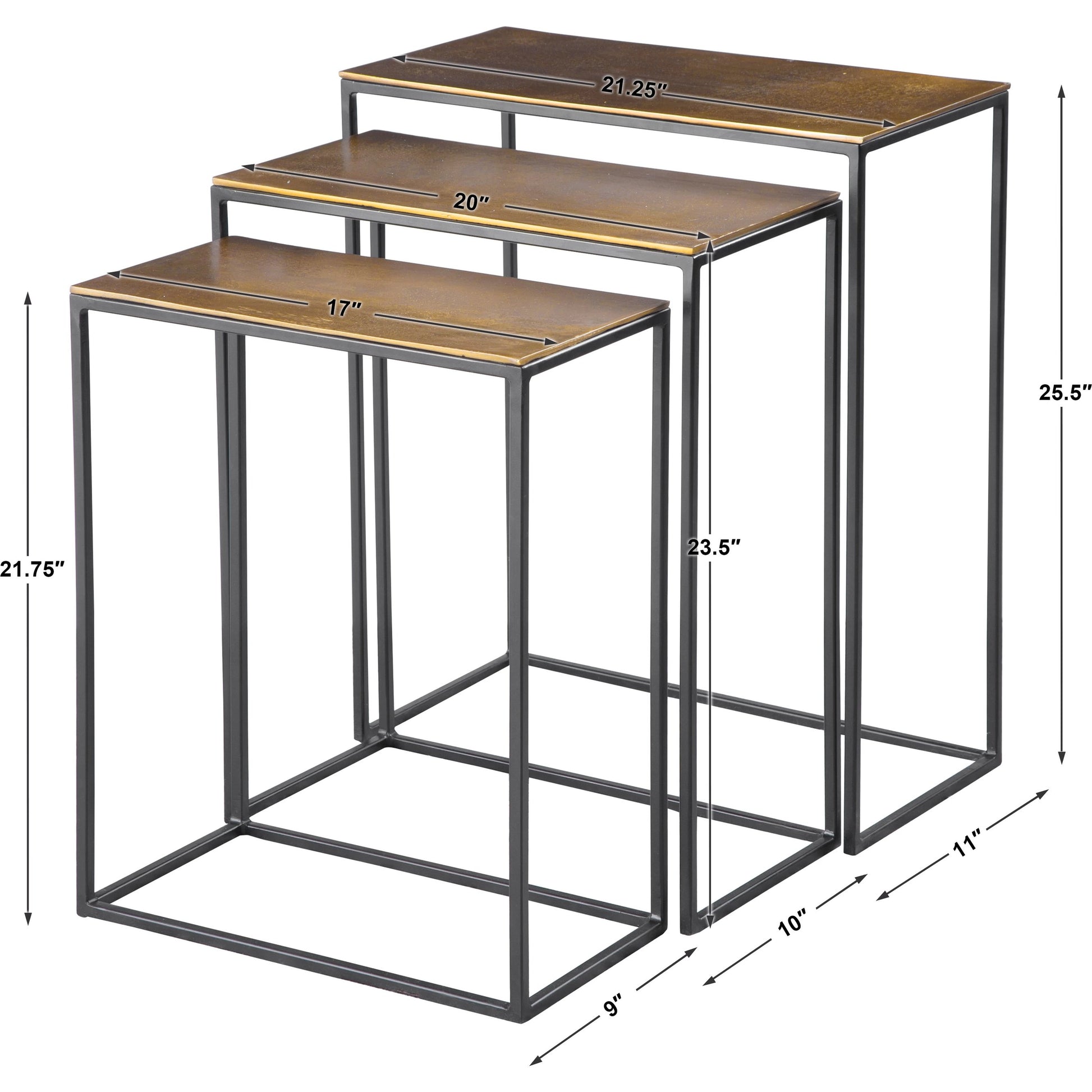 Coreene Nesting Tables by Uttermost in gold. Made from aluminum, iron in a modern style.