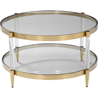 Kellen Coffee Table by Uttermost in gold. Made from stainless steel, glass, acrylic in a transitional style.