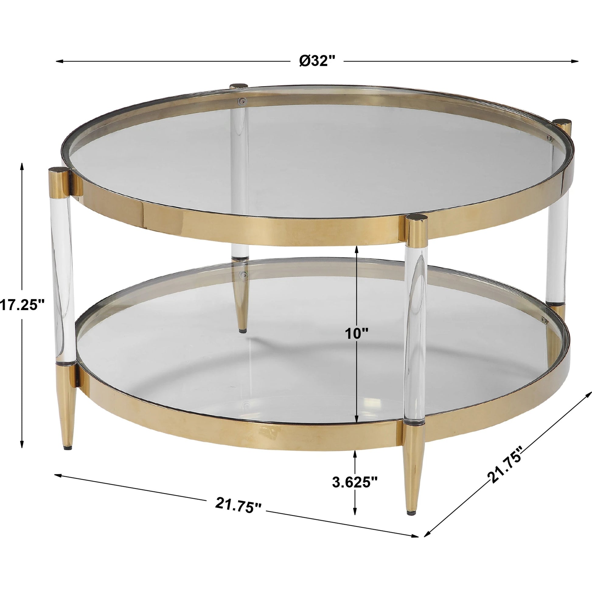 Kellen Coffee Table by Uttermost in gold. Made from stainless steel, glass, acrylic in a transitional style.