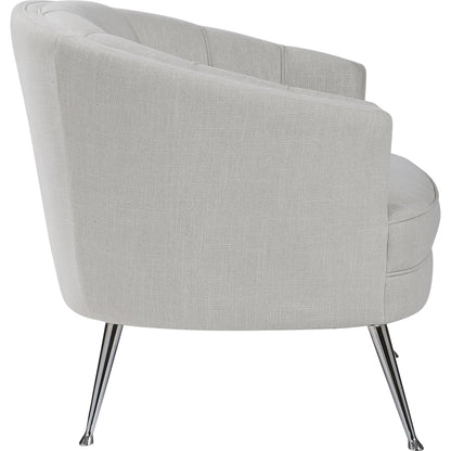 Janie Accent Chair by Uttermost in polished nickel. Made from fabric, plywood, foam, iron in a modern style.