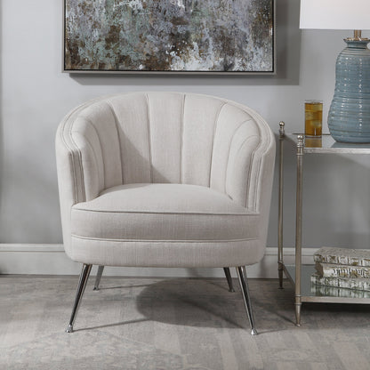 Janie Accent Chair by Uttermost in polished nickel. Made from fabric, plywood, foam, iron in a modern style.