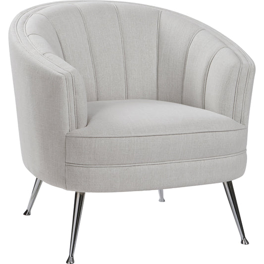Janie Accent Chair by Uttermost in polished nickel. Made from fabric, plywood, foam, iron in a modern style.