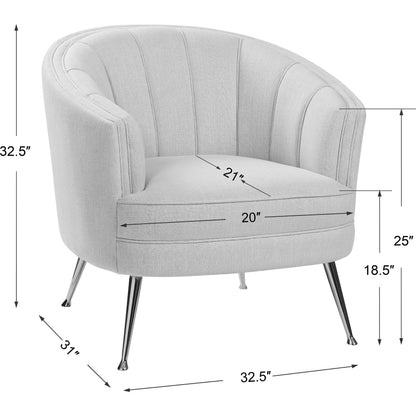 Janie Accent Chair by Uttermost in polished nickel. Made from fabric, plywood, foam, iron in a modern style.