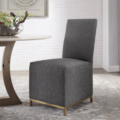 Gerard Armless Chair (Set of 2) by Uttermost in charcoal. Made from hard wood, stainless steel, fabric, foam in a modern style.