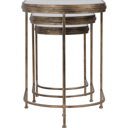 India Nesting Tables by Uttermost in antique brushed gold. Made from mirror 45%, iron 55% in a transitional style.