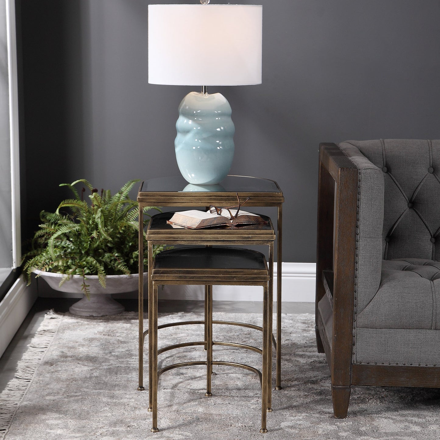 006 SR-388983 | Additional Silo | India Nesting Tables by Uttermost in antique brushed gold. Made from mirror 45%, iron 55% in a transitional style.
